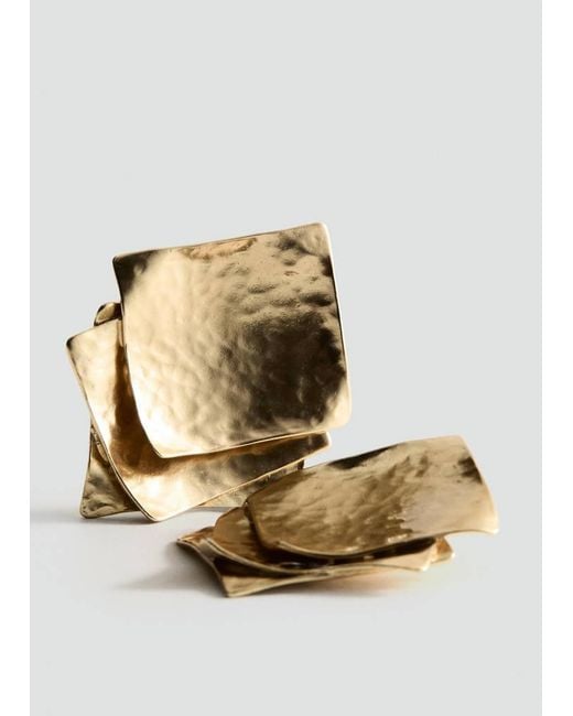 Mango Metallic Square Textured Earrings