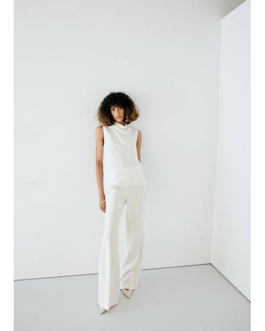 Mango White Draped High-Neck Top