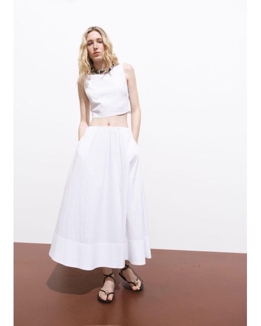 Mango White Flared Cotton Skirt