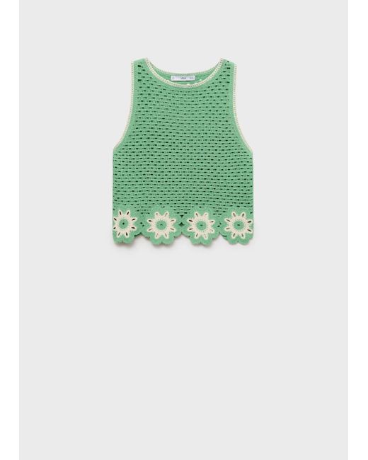 Mango White Crochet Top With Floral Finishes