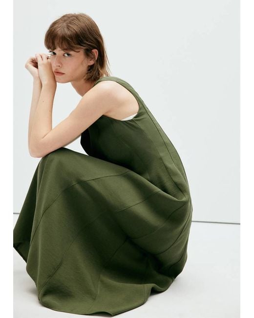 Mango Green V-Neck Dress With Stitching