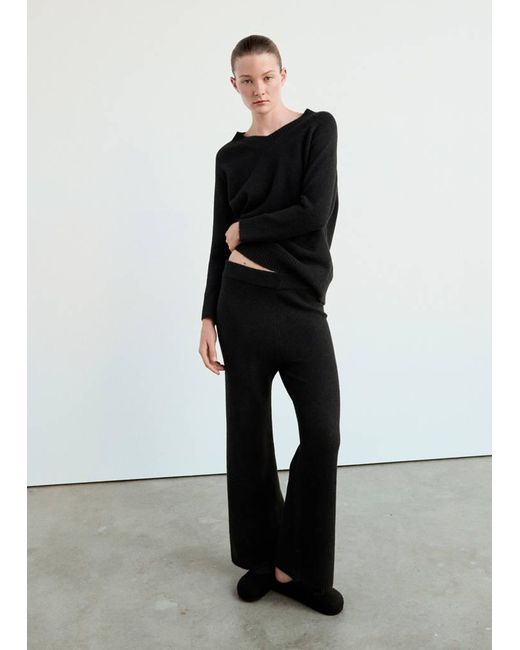 Mango Black Wide-Leg Jersey Pyjama Trousers