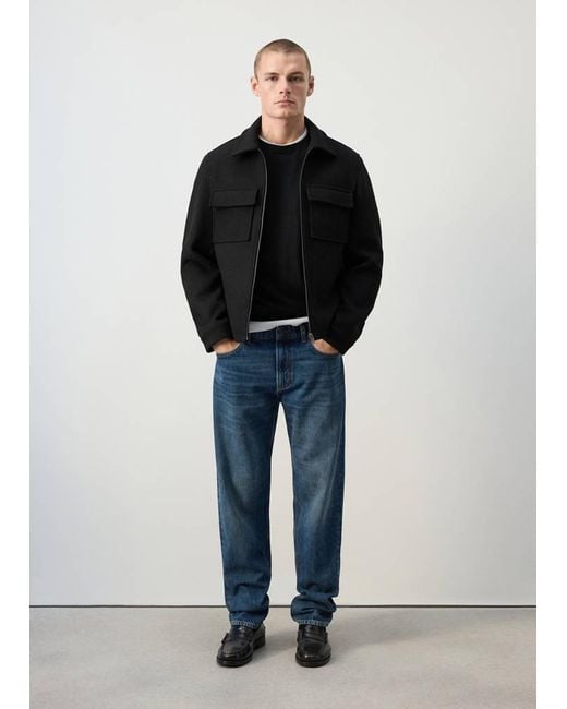 Mango Blue Wool-Blend Pocket Jacket for men