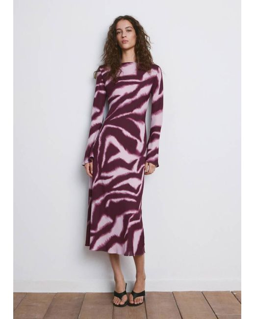 Mango Purple A-Line Animal-Print Dress