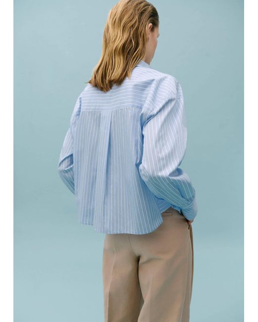 Mango Blue Striped Shirt With Cut-out Sky