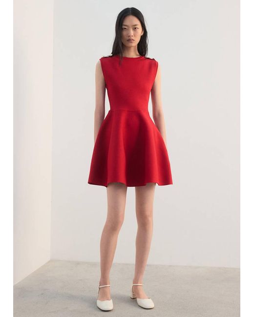 Mango Red Peplum Knit Dress With Buttons