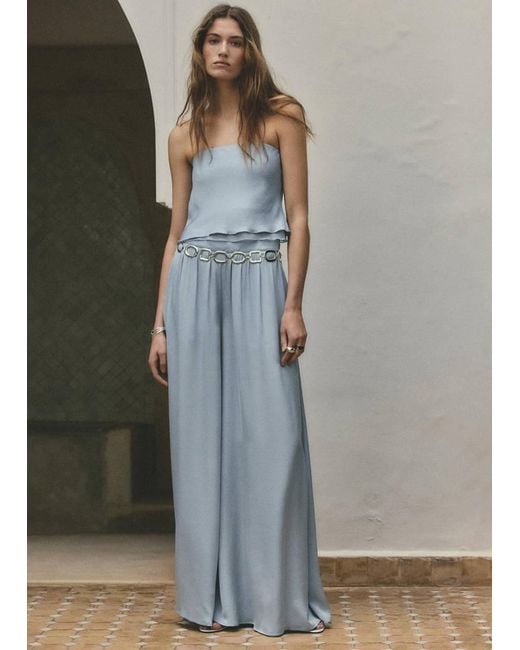 Mango Gray High-Rise Wide Leg Trousers
