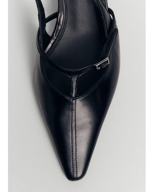 Mango Black Leather Heeled Slingback Shoes With Buckles