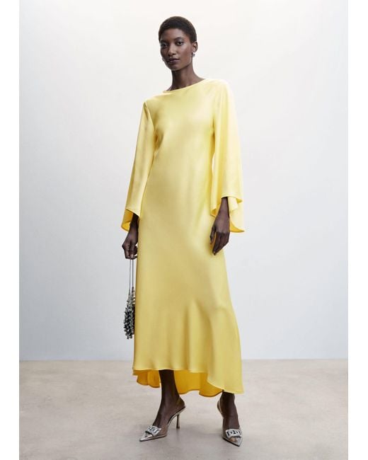Mango Yellow Flared Sleeves Dress