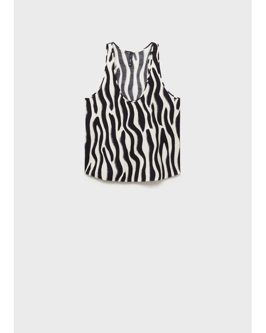 Mango White Zebra-Print Strappy Top