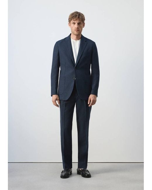 Mango Blue Slim Fit Linen-Cotton Striped Blazer for men