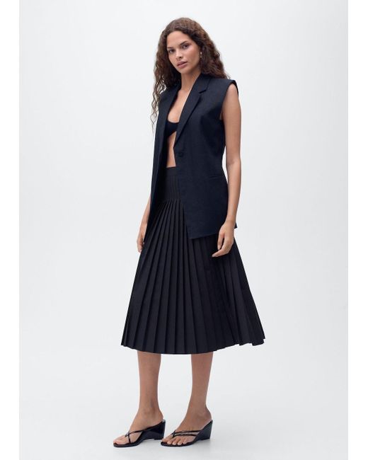 Mango Blue Pleated Midi Skirt