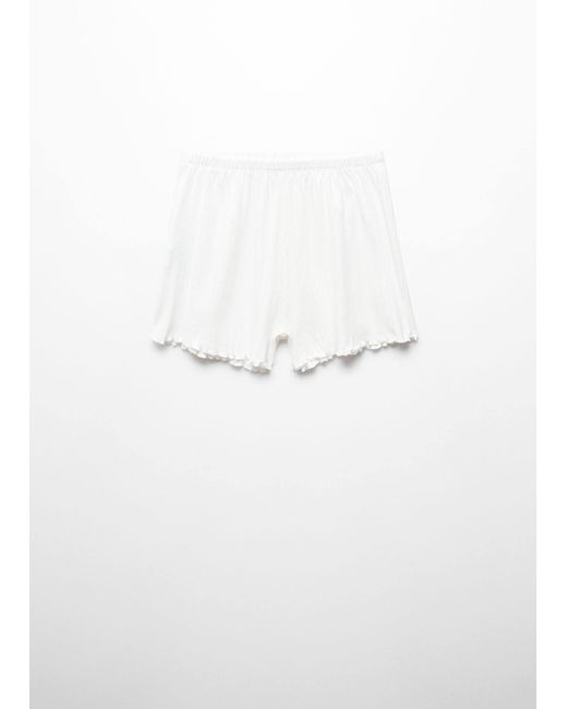 Mango White Cotton Pyjama Shorts With Gathered Hem