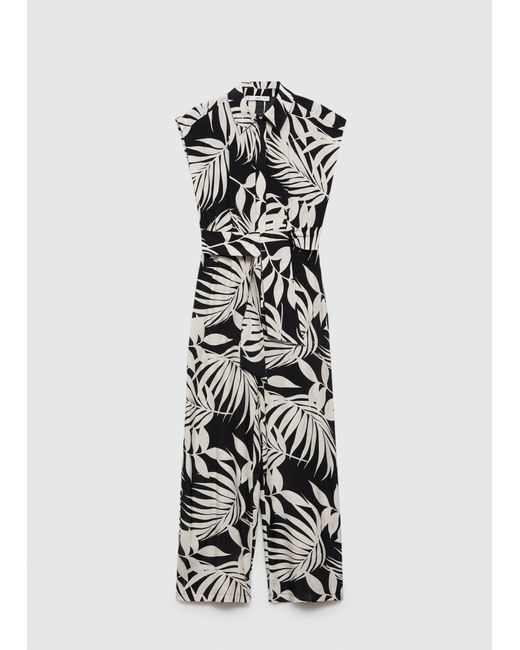 Mango White Printed Jumpsuit With Bow