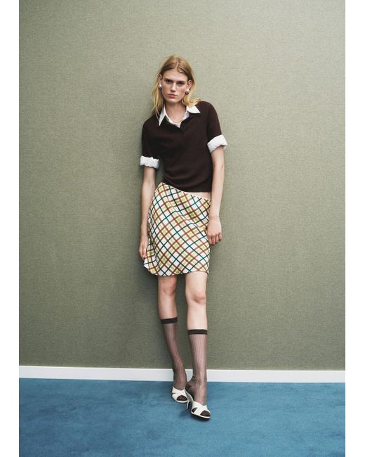 Mango Green Short Check Skirt