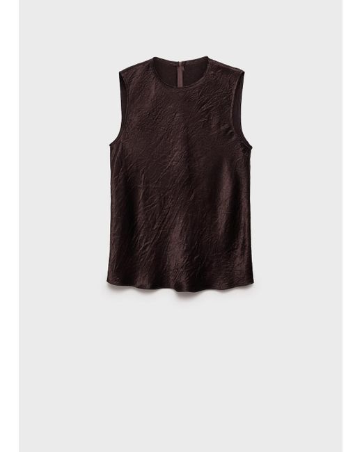 Mango Brown Crinkled Effect Satin Blouse