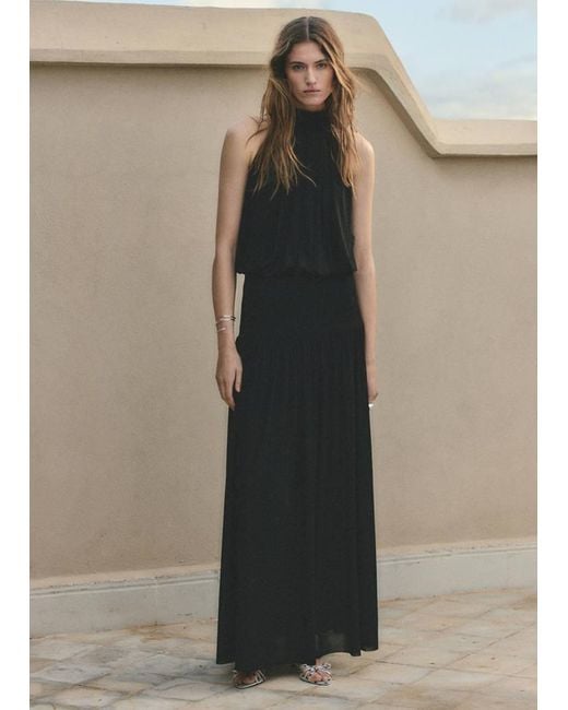 Mango Black Ruched Fitted Waist Dress