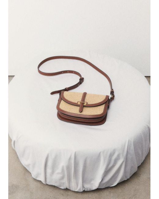 Borsa A Tracolla Effetto Rafia Marrone Medio di Mango in Gray