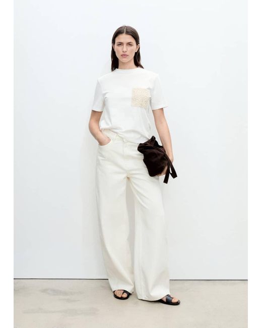 Mango White Short-Sleeved T-Shirt With Crochet Pocket