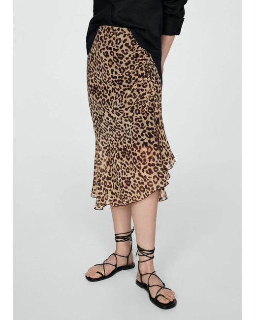 Mango Black Leopard Gathered Skirt