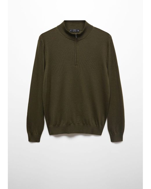 Mango Black 100% Merino Wool Sweater With Zip Collar for men