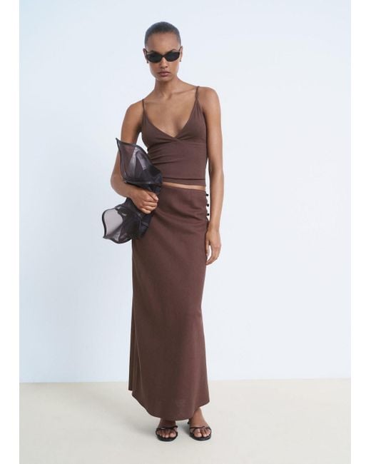Mango Brown V-Neck Cotton Top