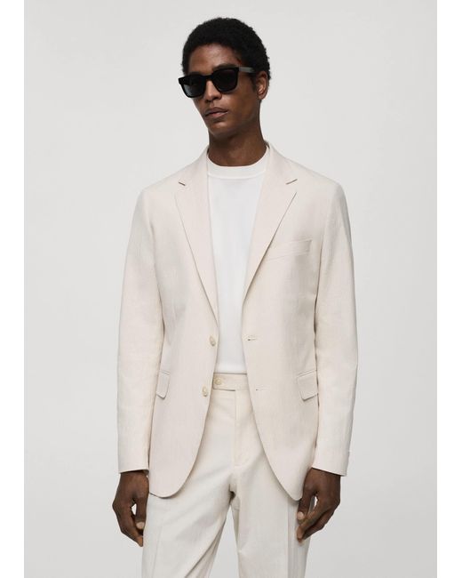 Mango Natural Striped Seersucker Cotton Slim-fit Suit Jacket for men