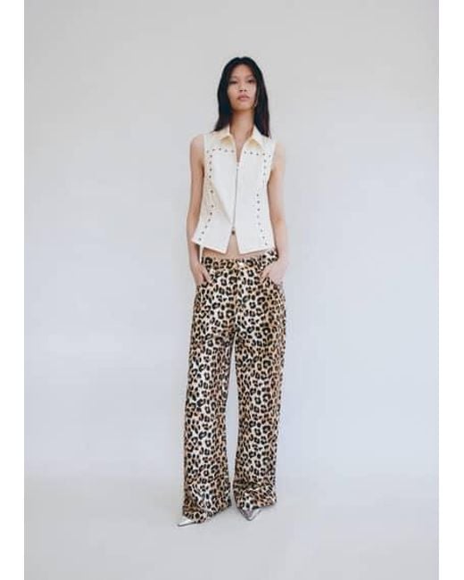 Mango White Leopard-Print Wideleg Jeans
