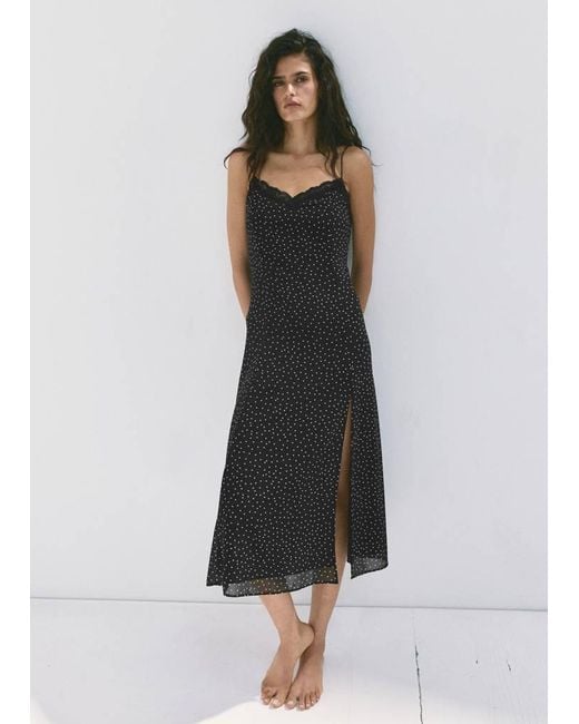 Mango Black Polka Dot Dress With Lace Trim