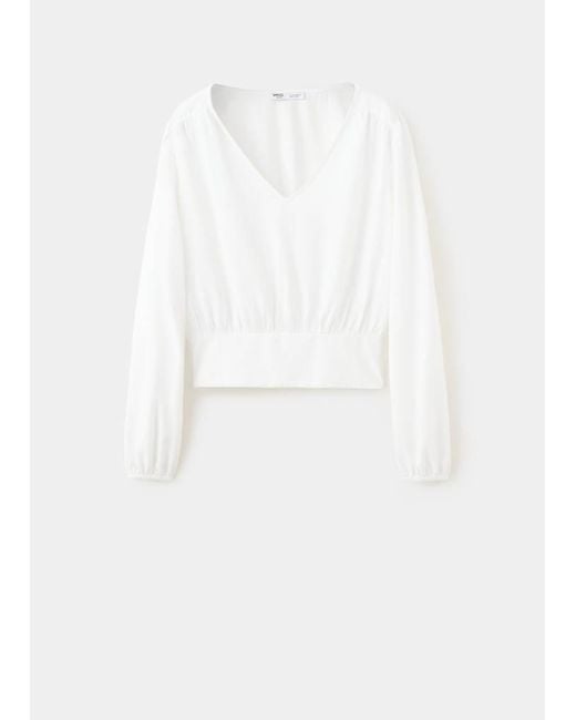 MANGO TEEN White Textured Blouse With Puffed Texture