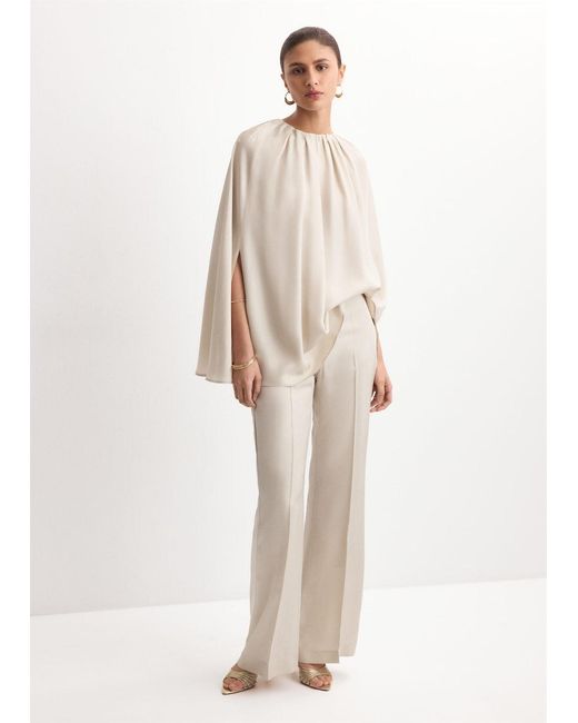 Mango Natural Blouse With Slits And Ruched Neckline