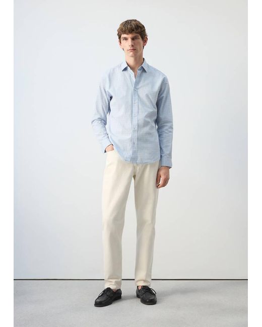 Mango Blue 100% Cotton Regular Fit Check Shirt for men