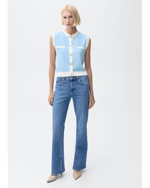 Mango Blue Knitted Waistcoat With Contrast Piping