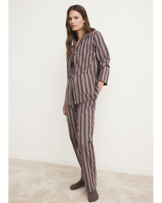 Mango Natural Gestreiftes Pyjama-Hemd Mit Gewebten Streifen