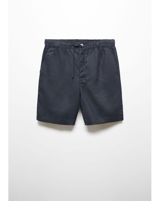 Mango Blue 100% Linen Bermuda Shorts With Drawstring for men