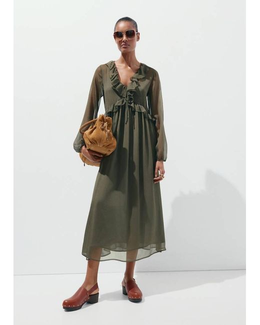 Mango Green Puffed Sleeves Dress