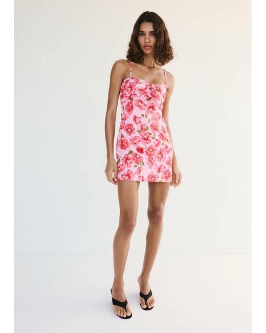 Mango Red Bow Floral Dress