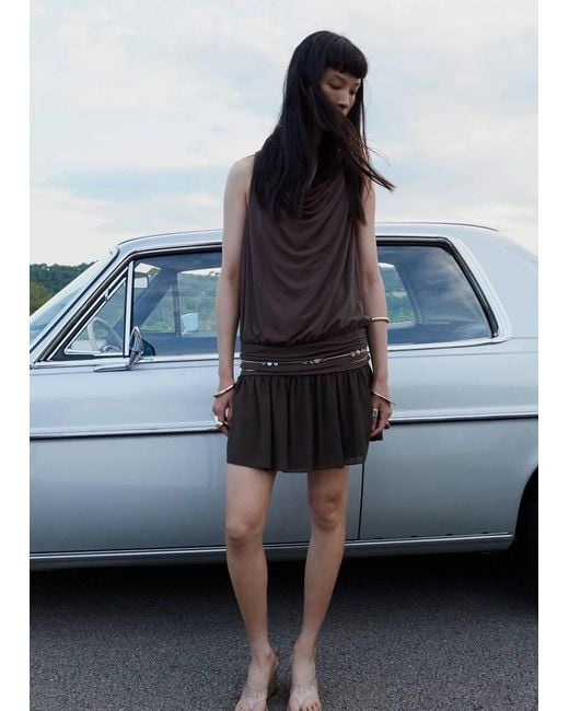 Mango Gray Draped Dress With Ruffle Hem