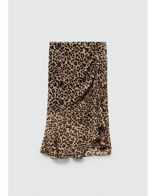 Mango Black Leopard Gathered Skirt