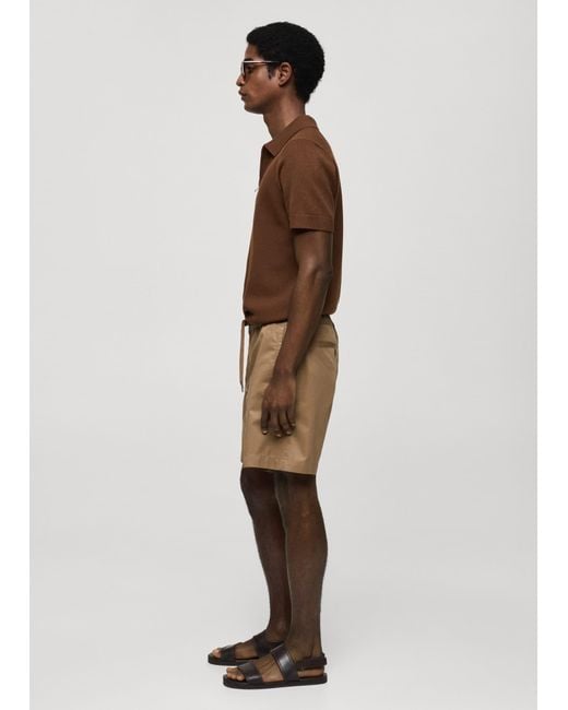 Mango Natural 100% Cotton Drawstring Bermuda Shorts for men