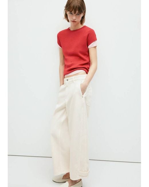 Mango White Balloon Jeans With Regular Waist