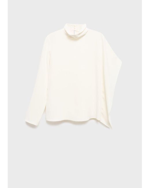 Mango White High-Neck Blouse With Asymmetrical Sleeves