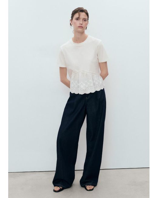 T-Shirt Volant Brodé Blanc Cassé Mango en coloris White