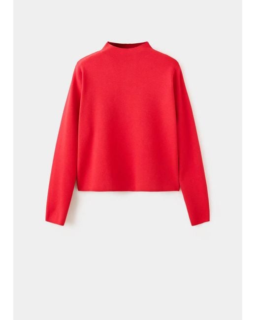Mango Red Knitted Sweater With Perkins Neck