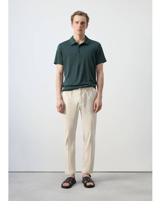 Mango Green Fine-Knit Polo Shirt for men