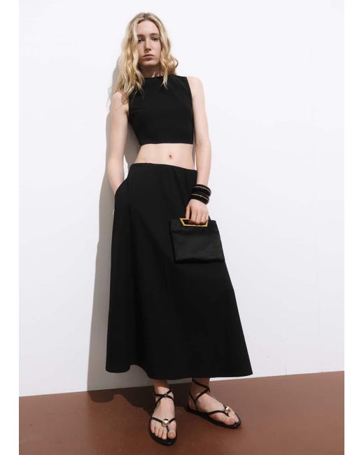 Mango White Flared Cotton Skirt
