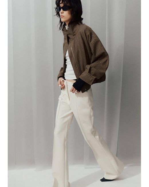 Checked Funnel-Neck Jacket Marrone di Mango in Gray