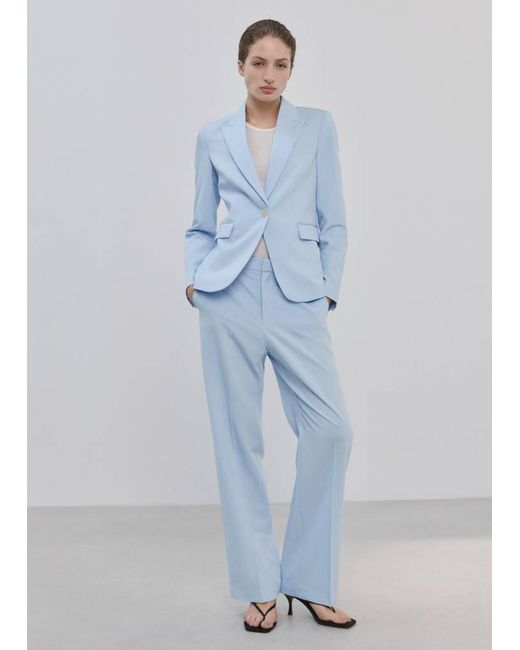 Mango Blue Fitted Suit Blazer