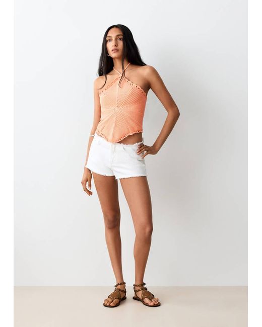 MANGO TEEN White Crochet Openwork Halter Top