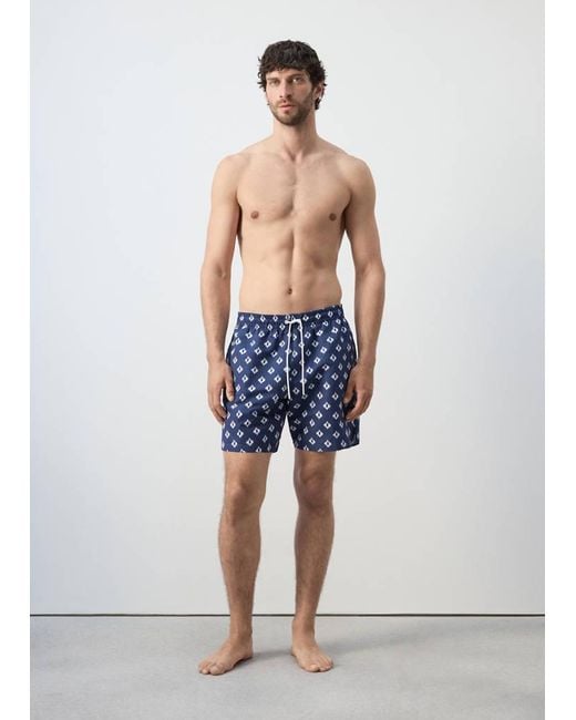 Mango Blue Geometric-Print Swimsuit for men